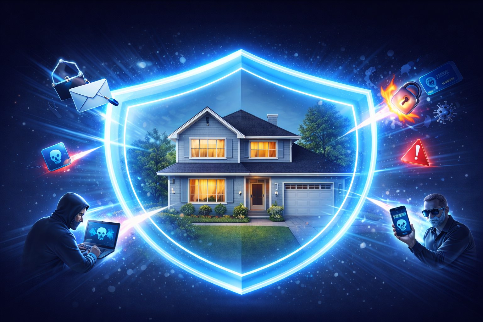 A representative image of a home protected by a shield to visually show a metaphorical representation of our services.