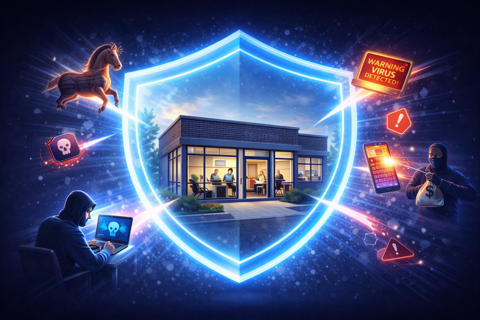 A representative image of a business protected by layered security to visually represent our managed protection services.