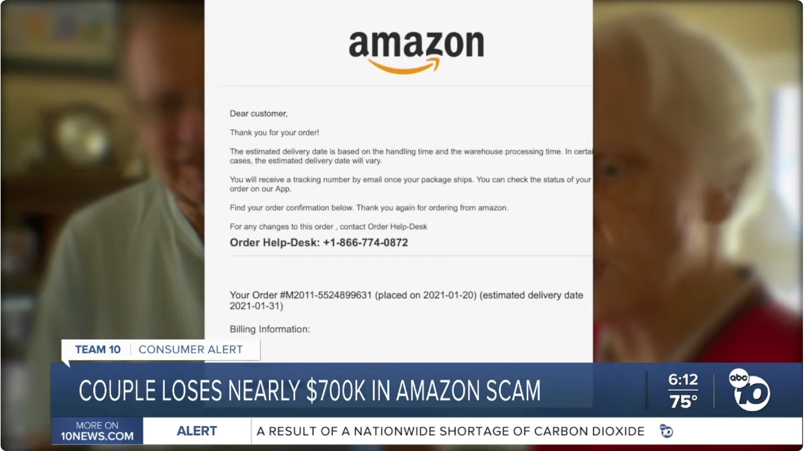 The phishing email sent, ABC10